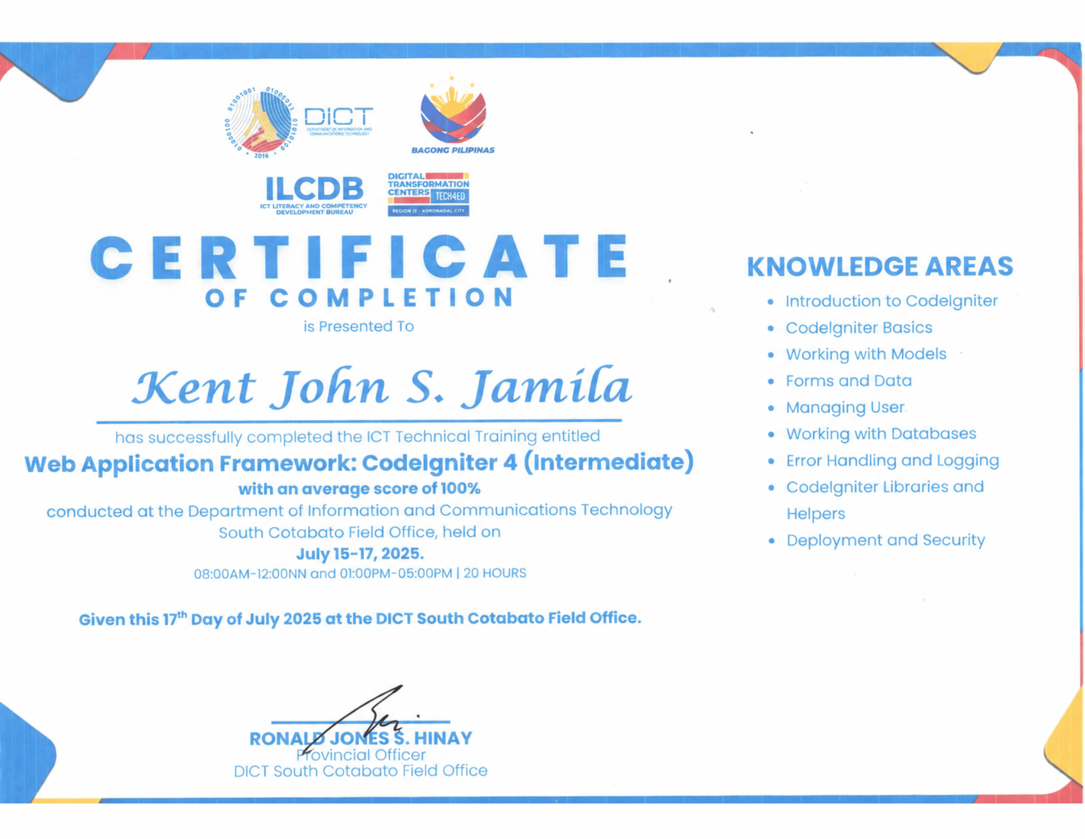CodeIgniter 4 (Intermediate) certificate